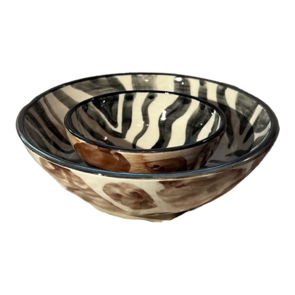Zebra & Brown Giraffe Dip Chip Bowl Set Pottery Bowls from my Clay Studio NEW - Picture 4 of 15